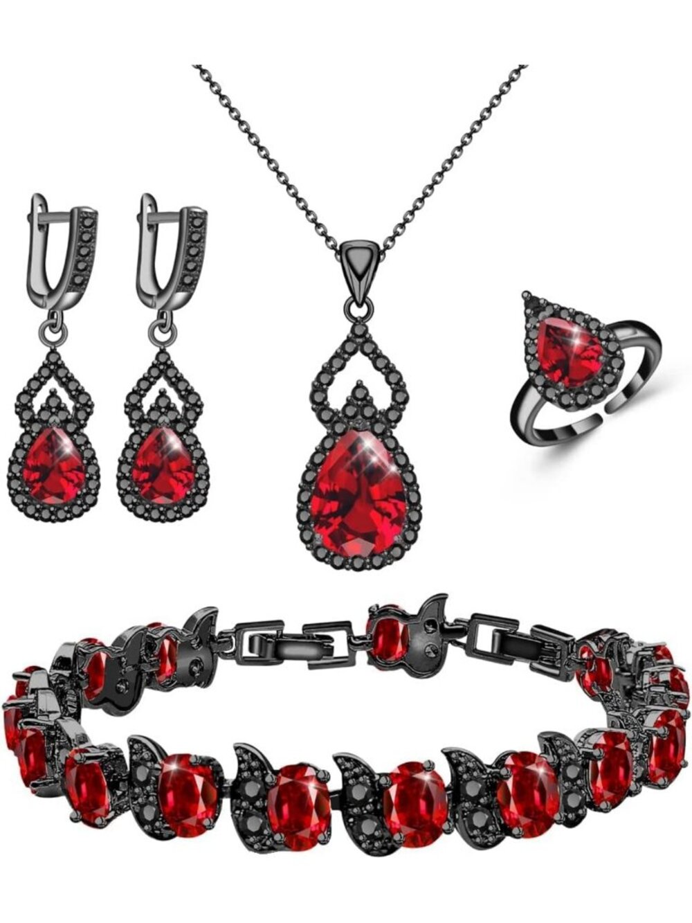 Platinum Plated Women's Jewelry Set - Necklace, Ring, Earrings & Bracelet Gift
